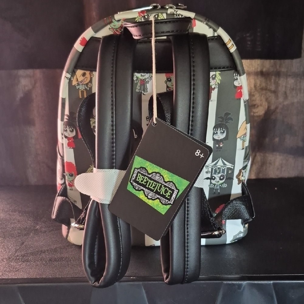 Loungefly Beetlejuice Kids Backpack - Black, White, and Green - Picture 3 of 3
